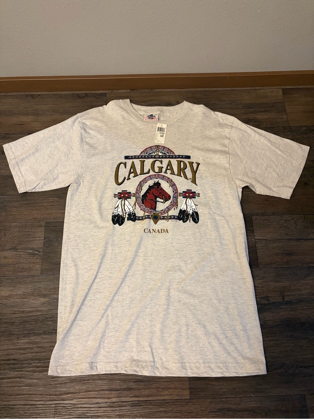 NWT Vintage 90s Native American Horse Calgary Canada Souvenir Tee Size Large